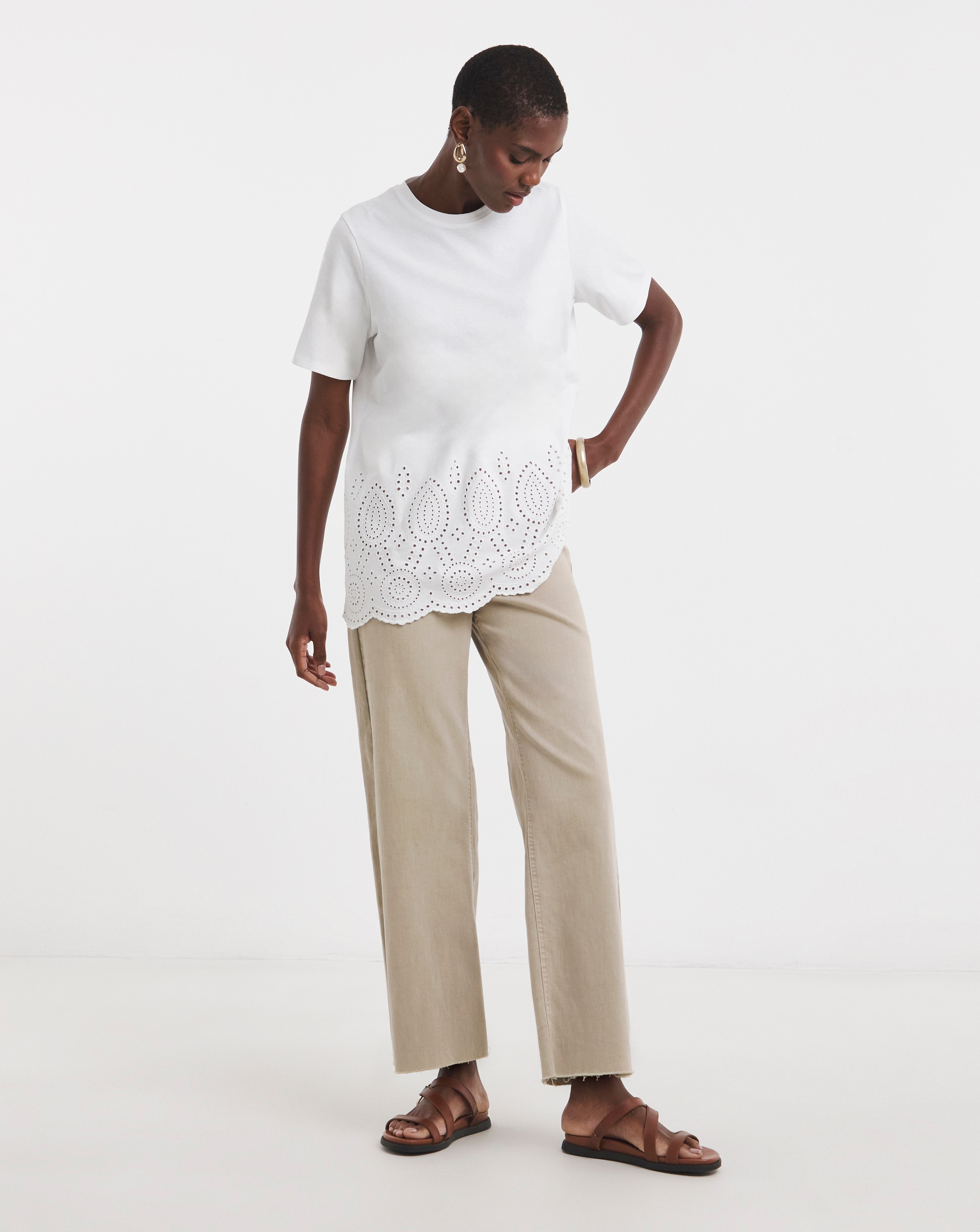 The Short Sleeve Broderie Hem Top