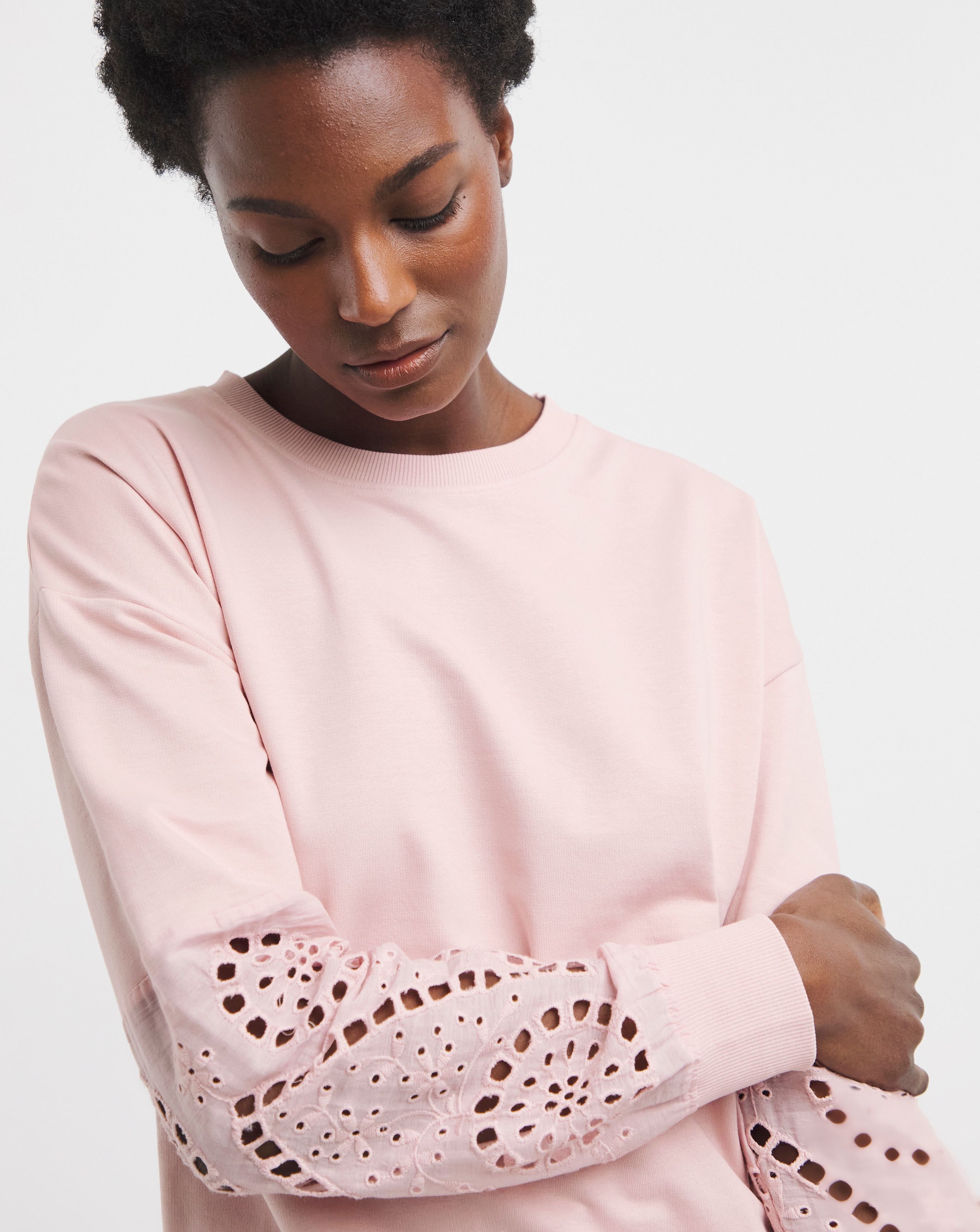 Blush Broderie Sleeve Sweatshirt