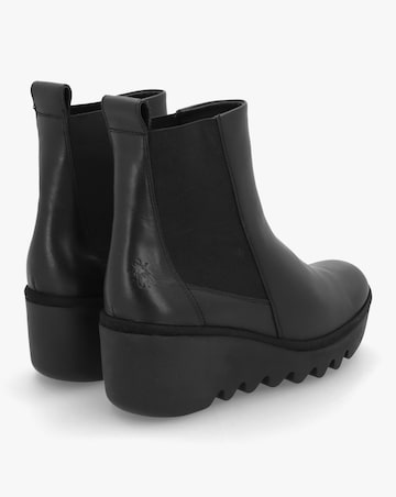 Fly London Bagu Black Leather Wedge Chelsea Boots