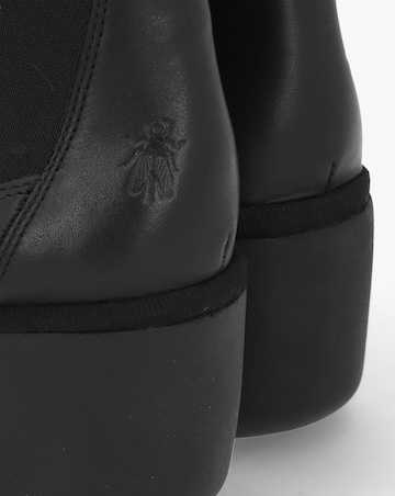 Fly London Bagu Black Leather Wedge Chelsea Boots
