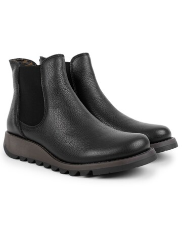 Fly London Salv Black Pebbled Leather Wedge Chelsea Boots
