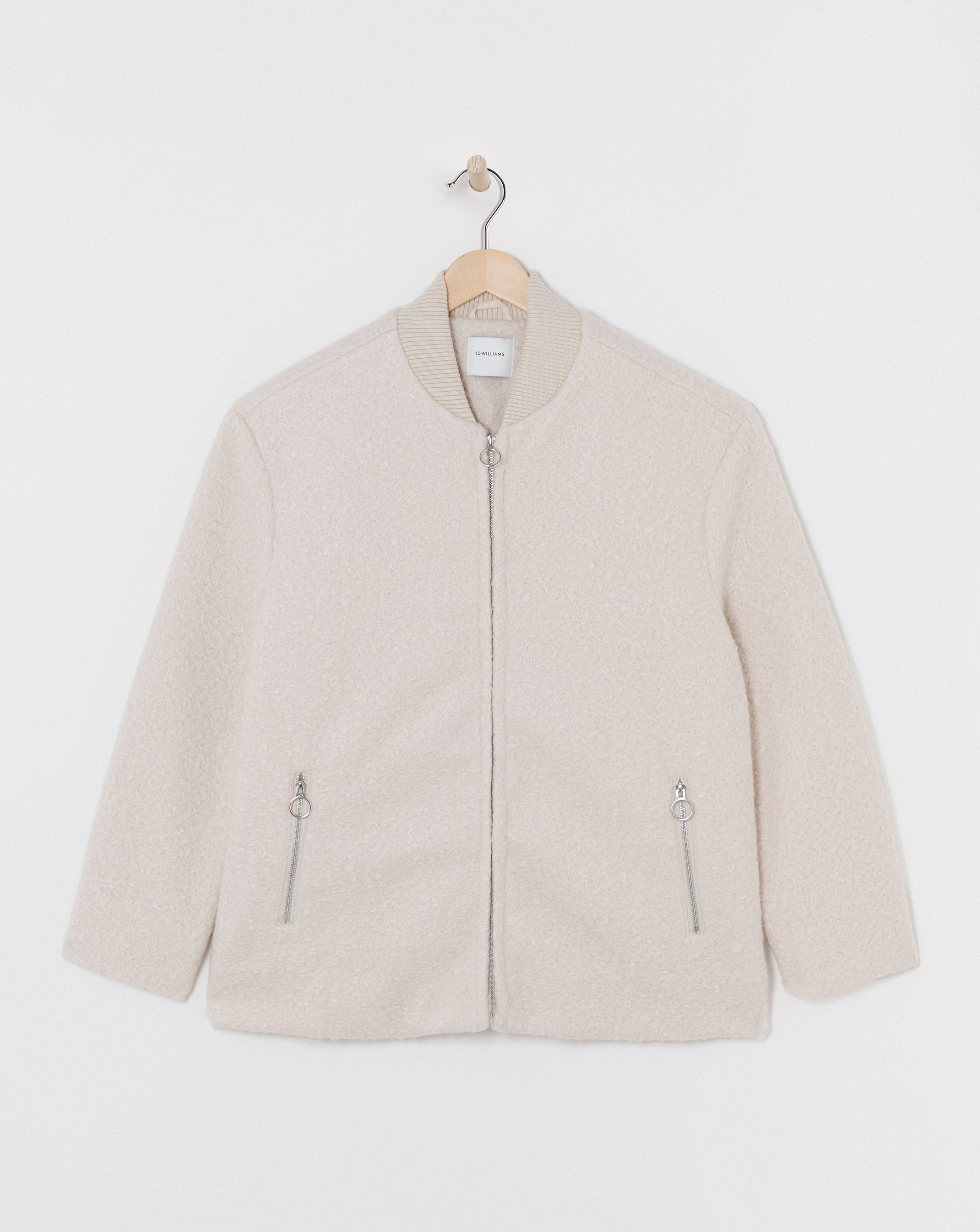 Cream Wool Like Bomber Jacket