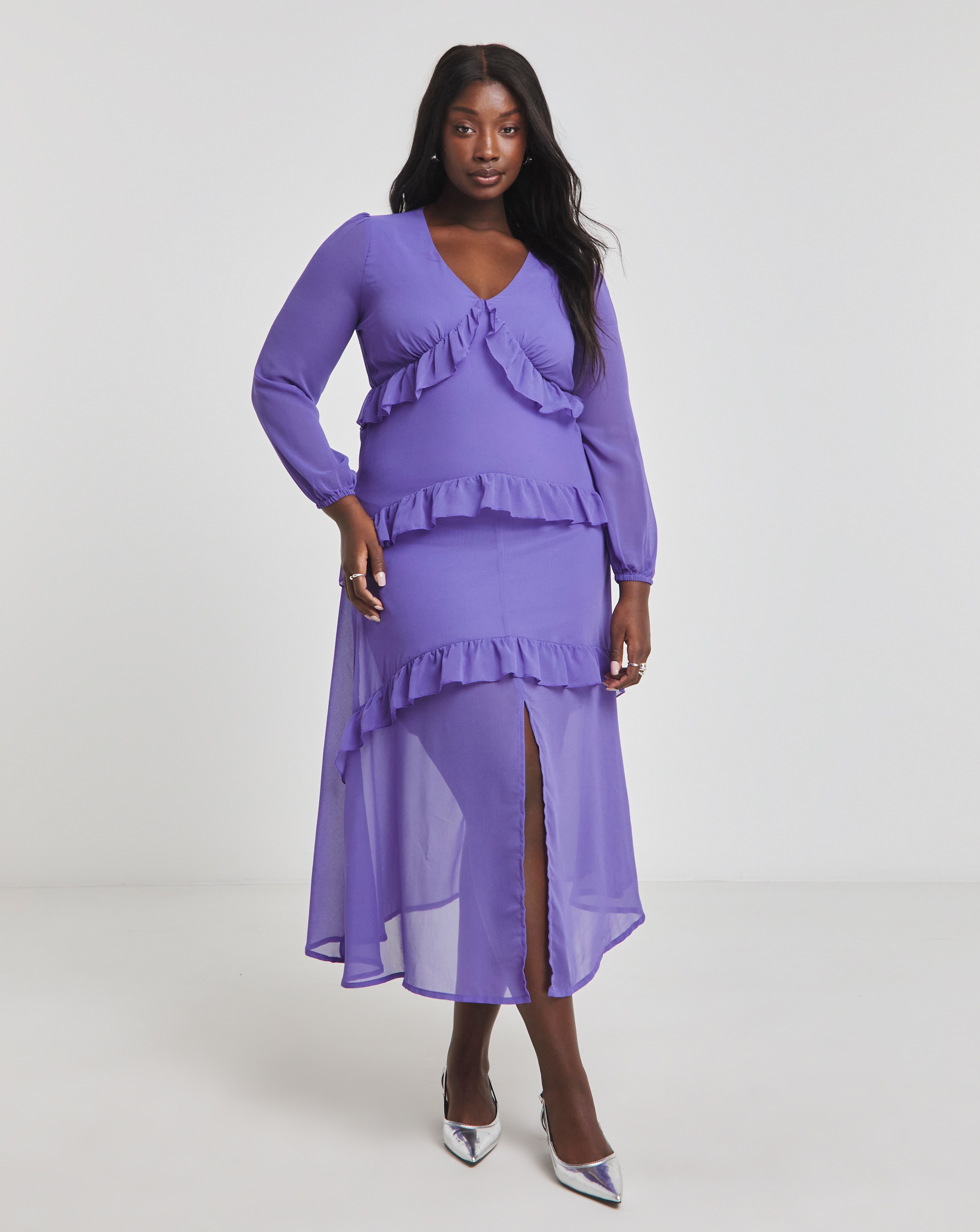 Purple Frill Maxi Dress