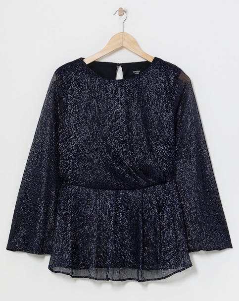Joanna Hope Wrap Metallic Plisse Blouse