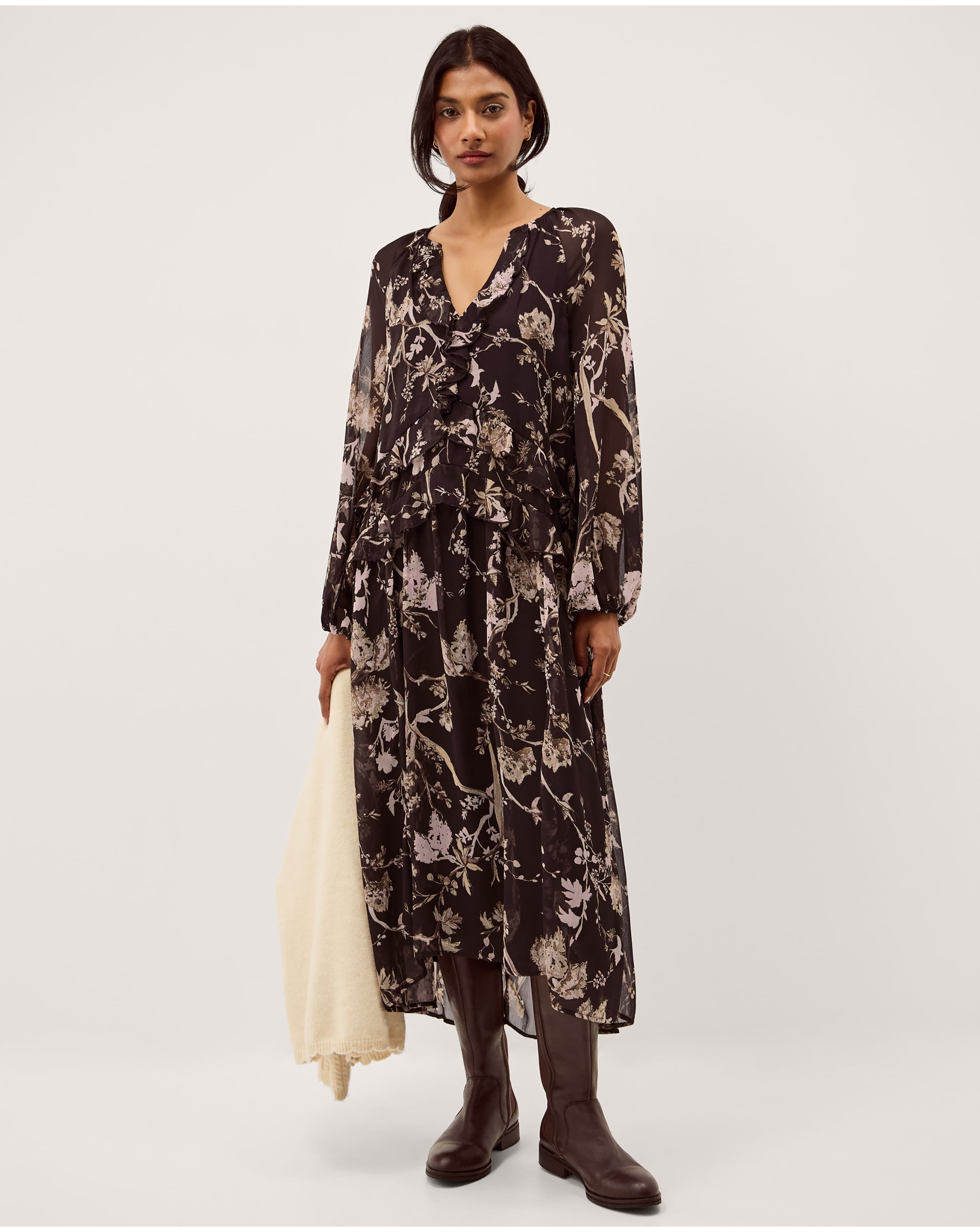 Monsoon Jada Floral Print Midi Dress