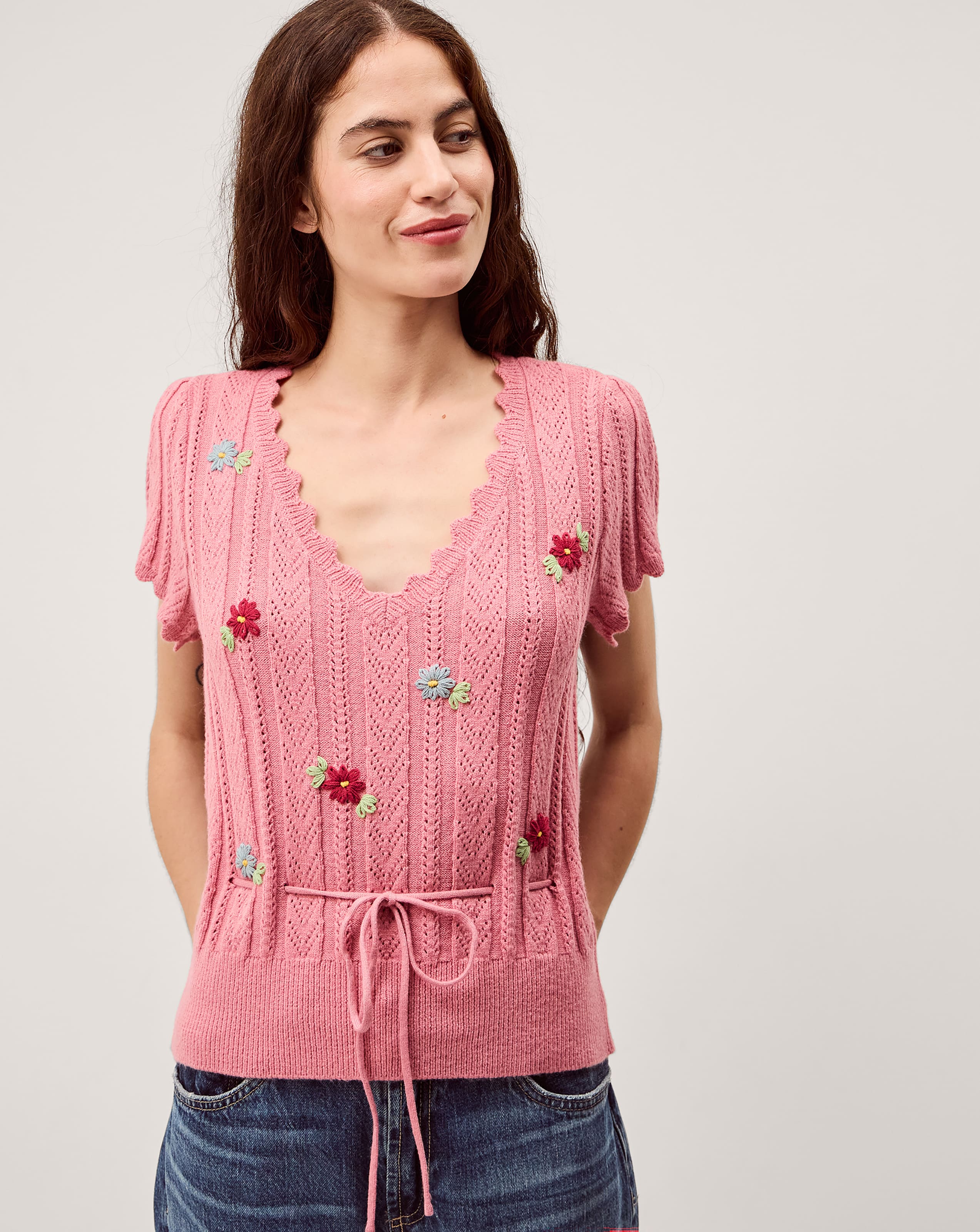 New In - Monsoon Edie Floral Short Sleeve Jumper