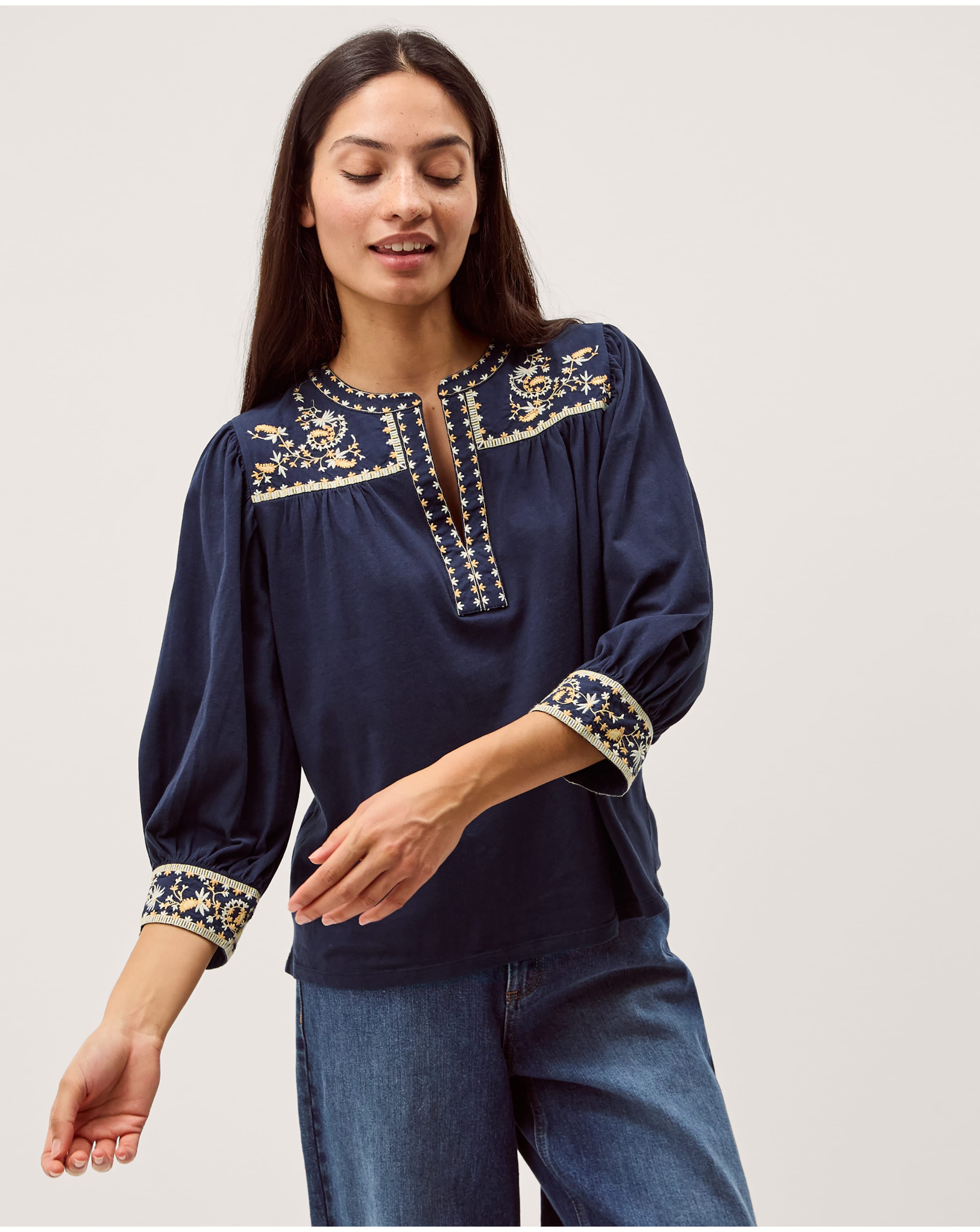 Monsoon Emi Embroidered Jersey Top