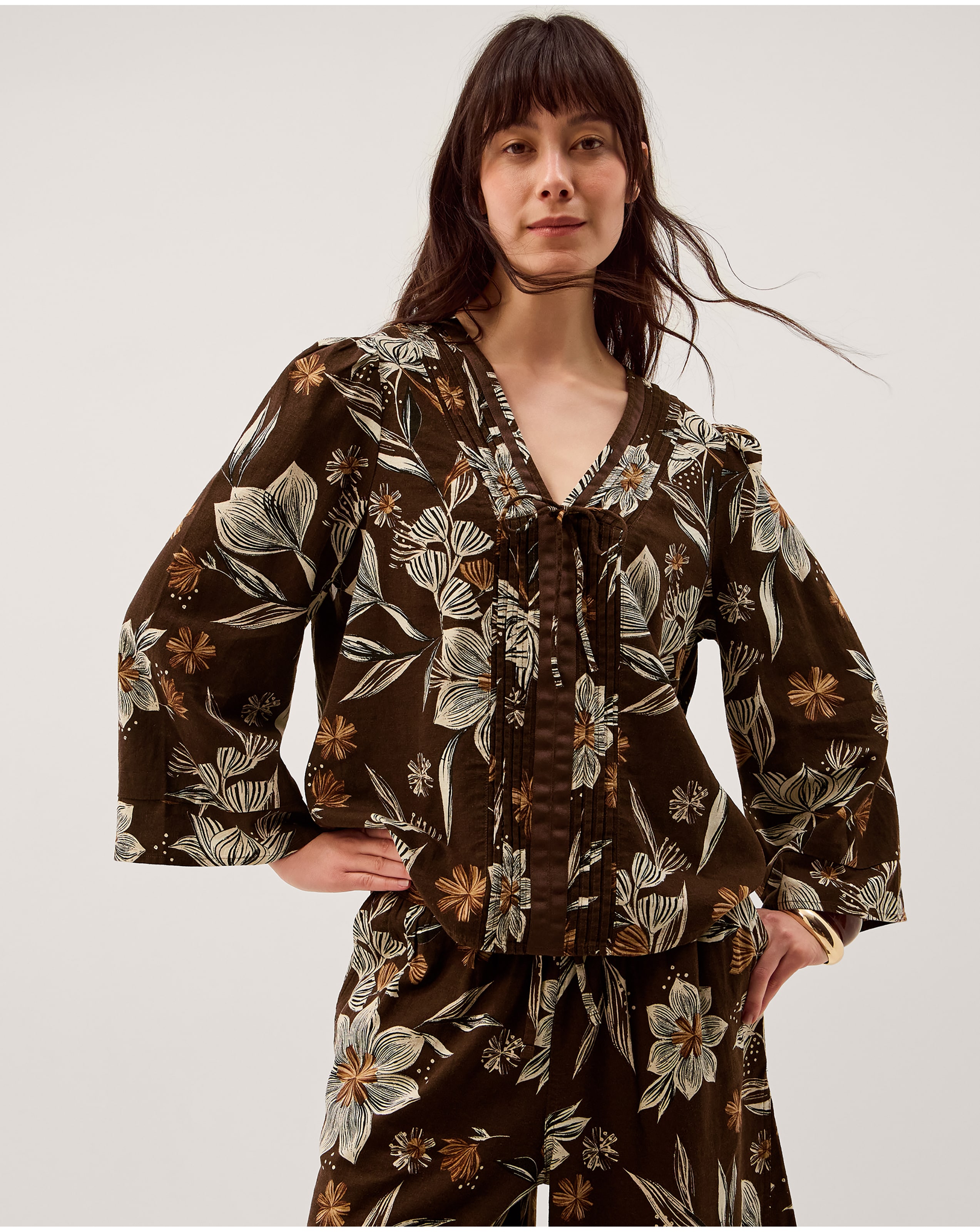 Monsoon Esther Floral Linen Blend Top