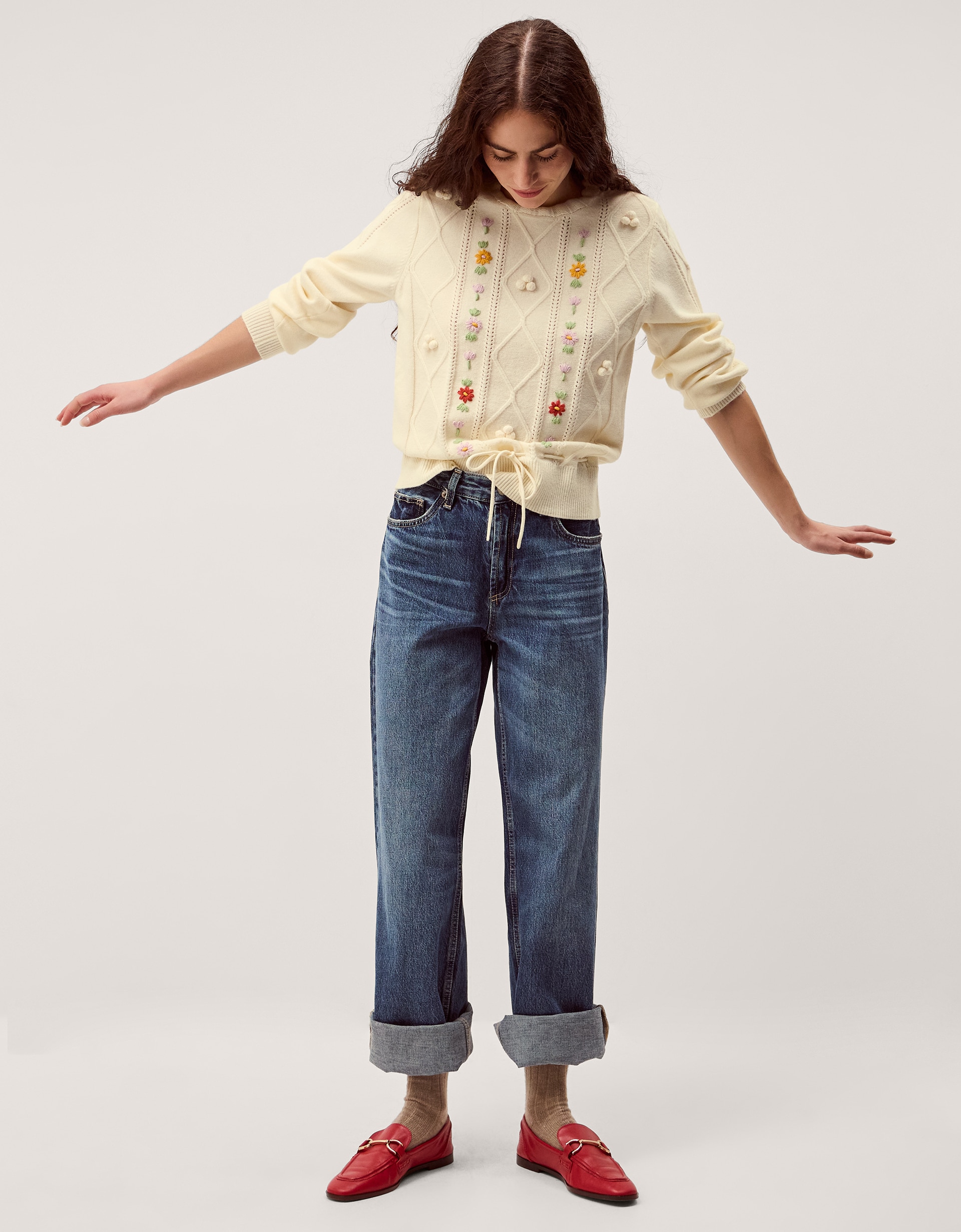 Monsoon Elsie Floral Cable Knit Jumper