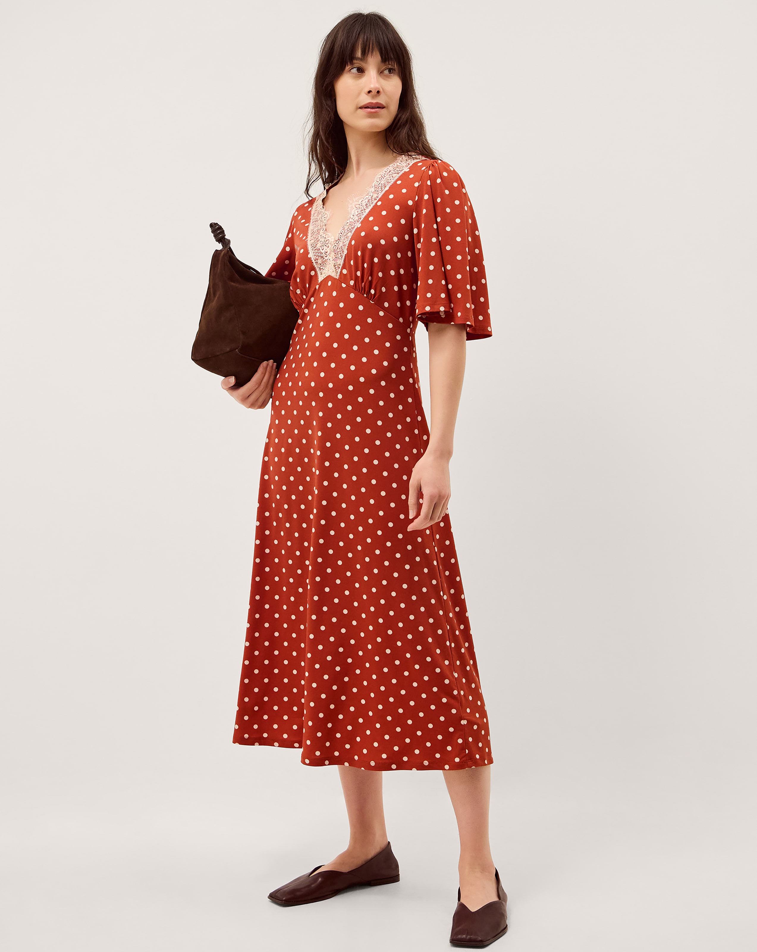 Monsoon Peri Polka Dot Jersey Midi Dress