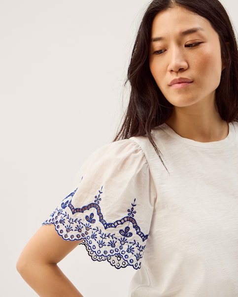 Monsoon Bree Broderie Sleeve T-Shirt