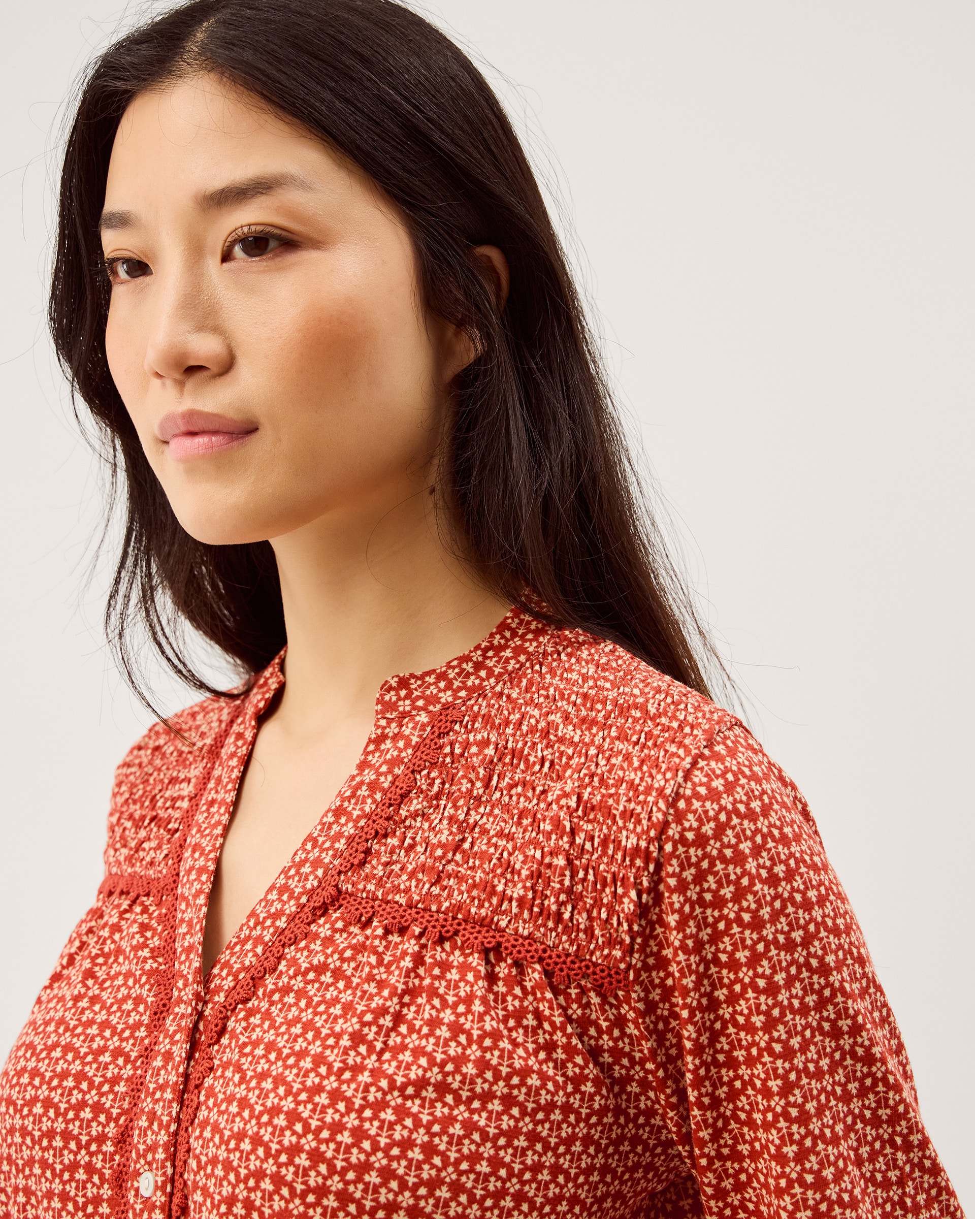 Monsoon Palmer Print Smocked Jersey Top