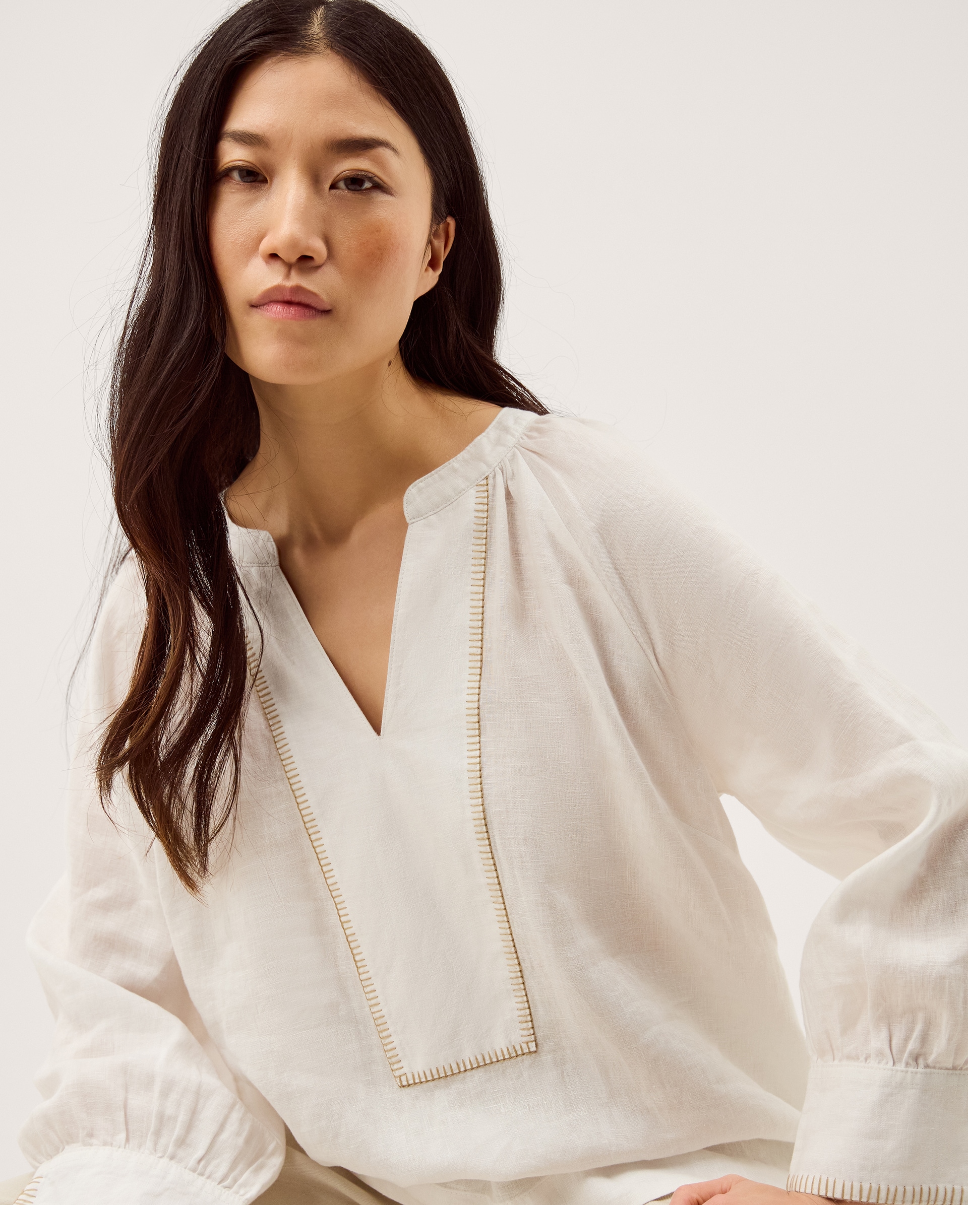 Monsoon Frida V-Neck Linen Blouse