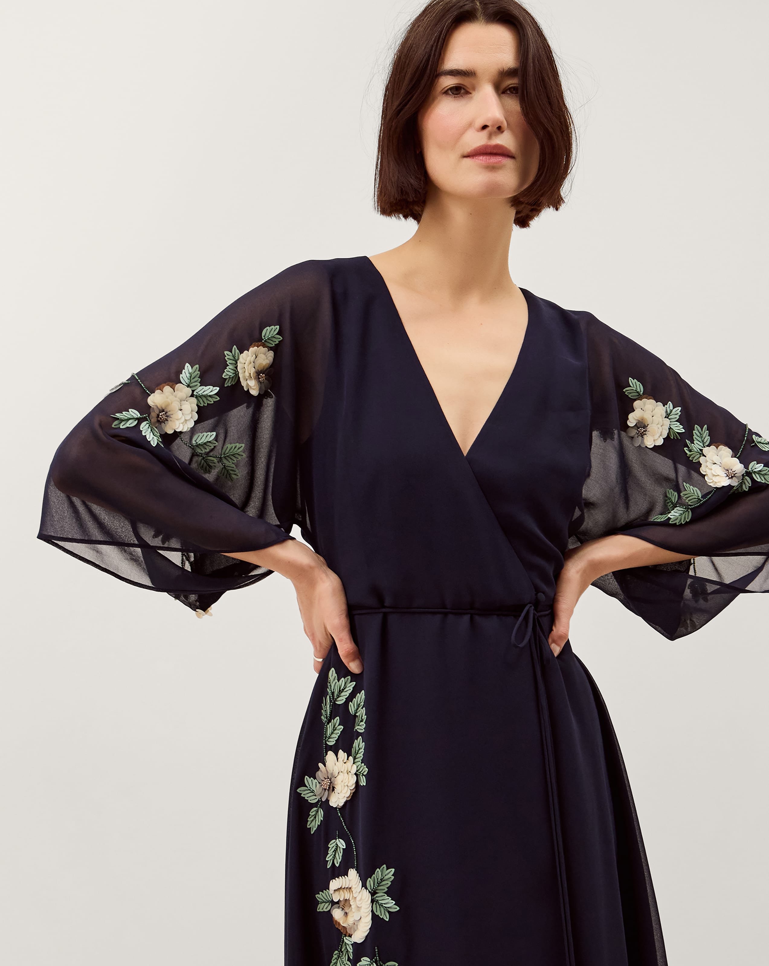 Monsoon Clara Floral Midi Wrap Dress
