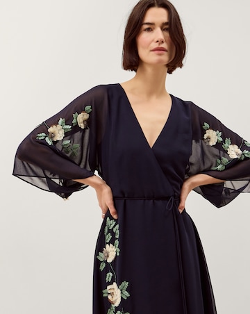Monsoon Clara Floral Embellished Midi Wrap Dress
