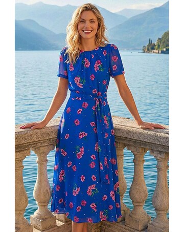 Roman Floral Pleated Chiffon Dress