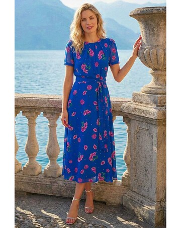 Roman Floral Pleated Chiffon Dress