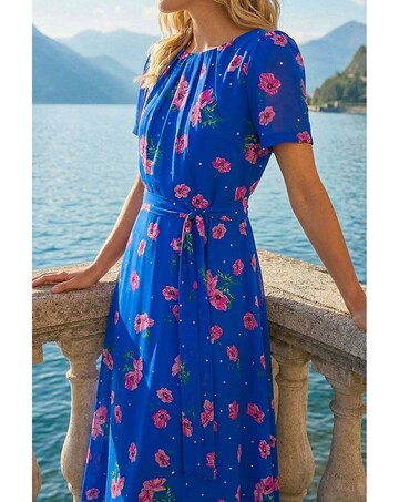 Roman Floral Pleated Chiffon Dress