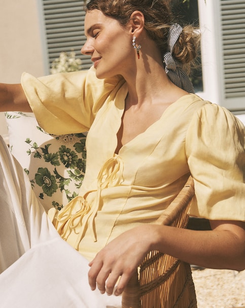Monsoon Willow Puff Sleeve Tie Front Top