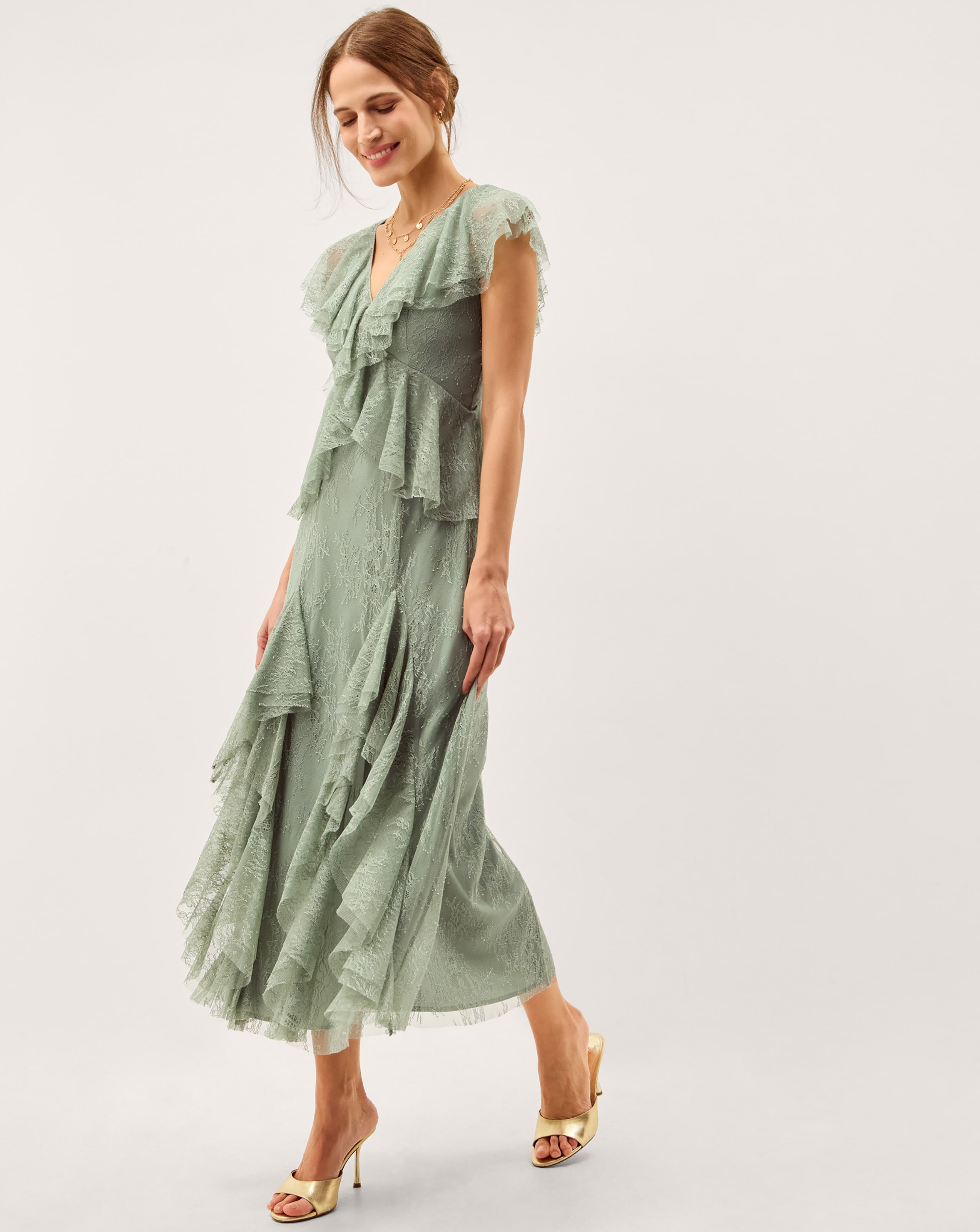 New In - Monsoon Alda Ruffle Lace Midi Dress