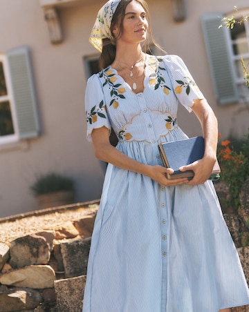Monsoon Marisol Lemon Stripe Midi Dress