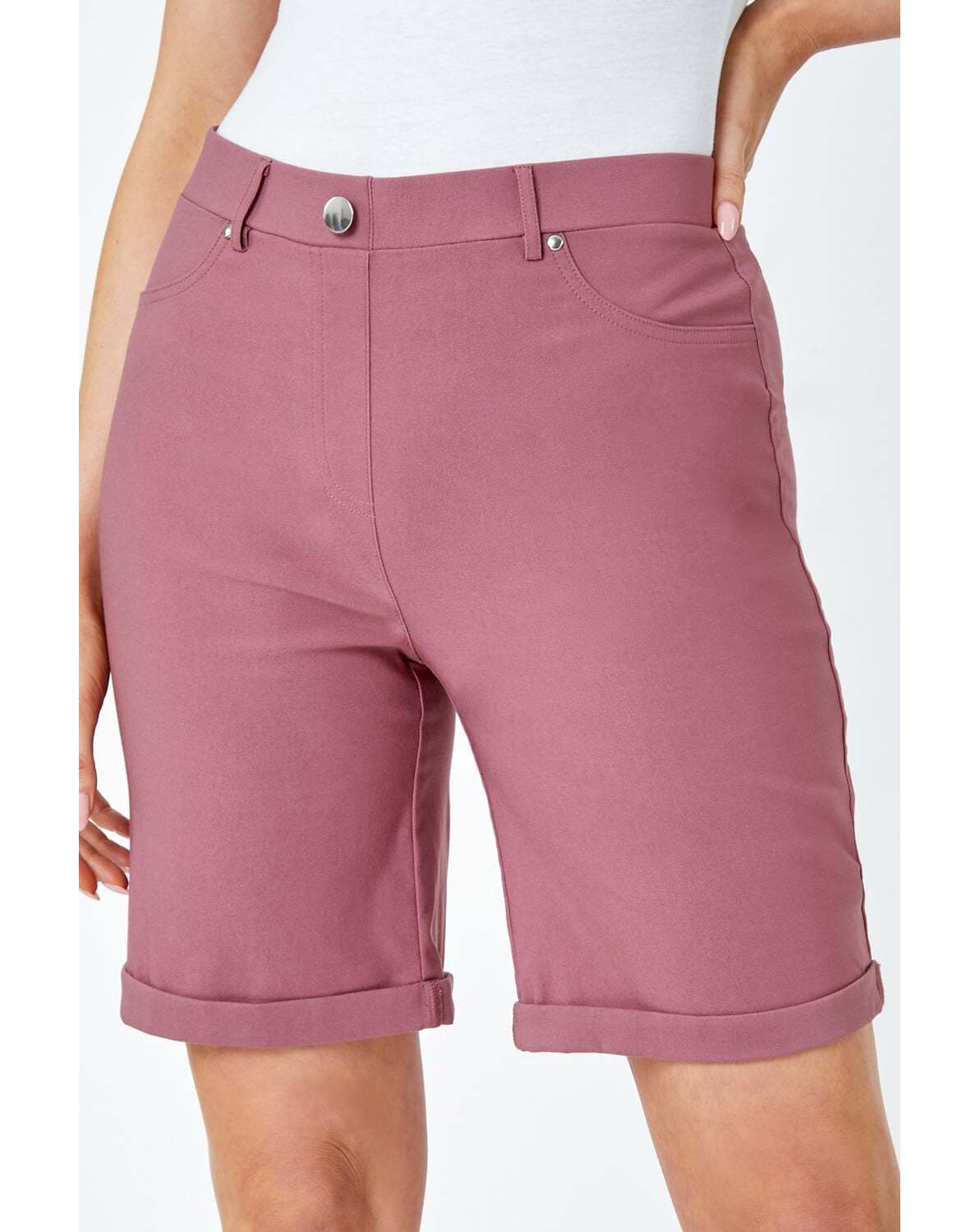 Roman Elastic Waist Turn Up Shorts
