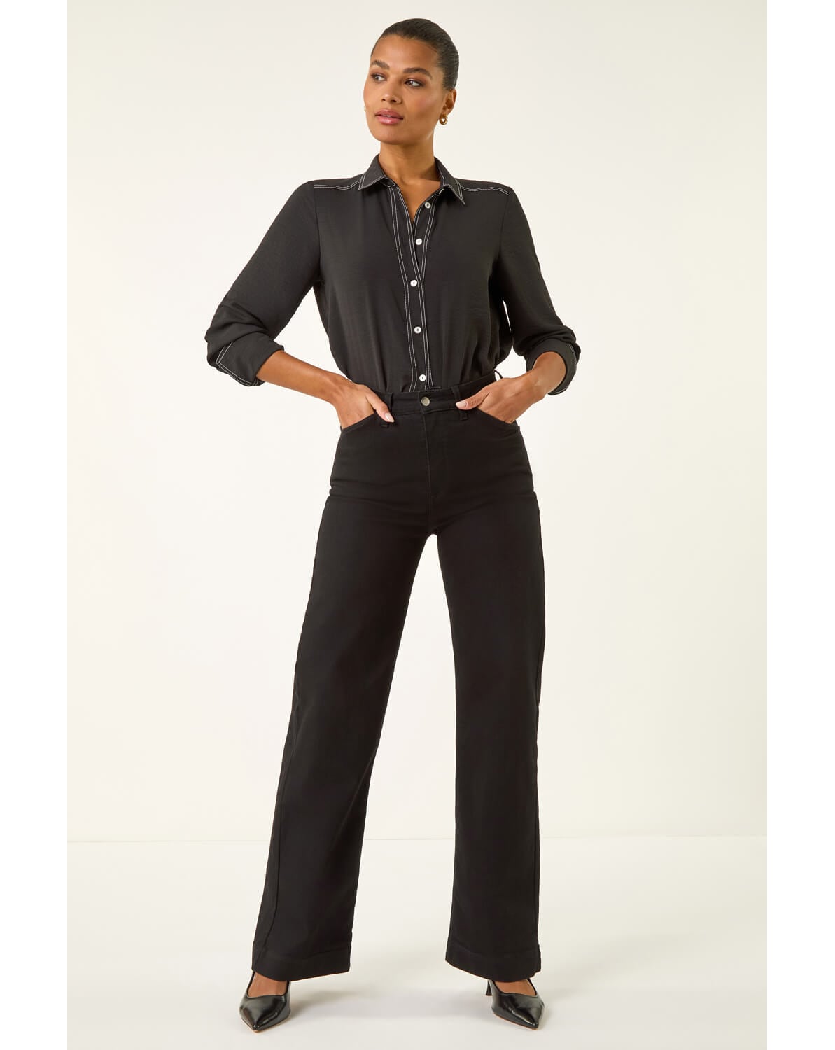 Roman Wide Leg Stretch Denim Jeans