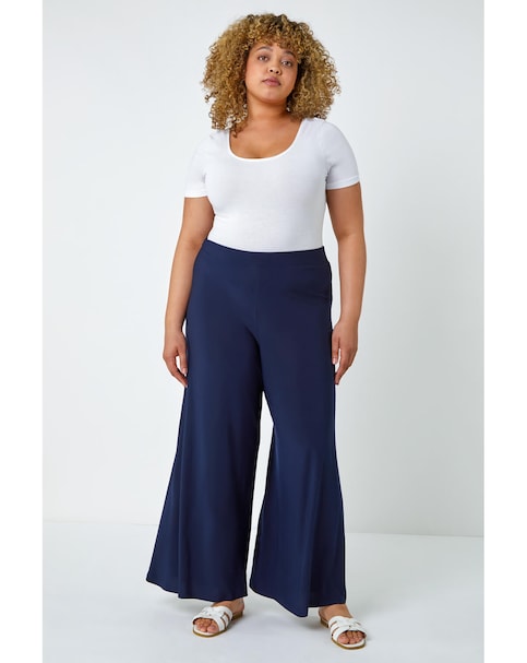 Roman Curve Elastic Waist Wide Trousers