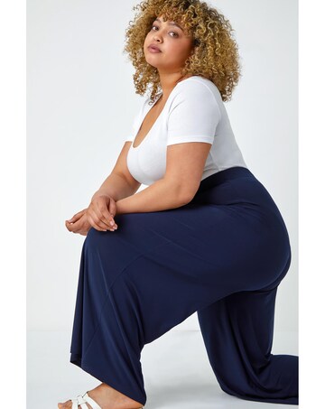 Roman Curve Elastic Waist Wide Trousers