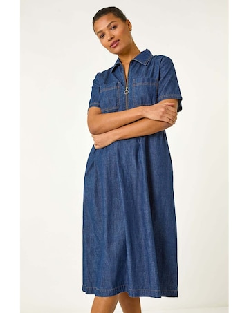 Roman Denim Zip Midi Dress