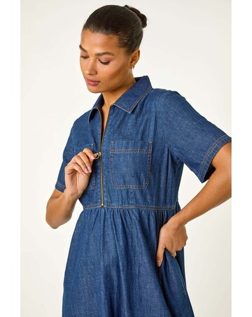 Roman Denim Zip Midi Dress
