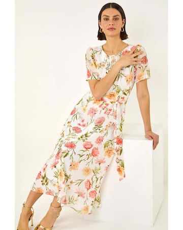 Roman Floral Chiffon Pleated Dress