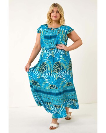 Roman Curve Tropical Tie Neck Dress