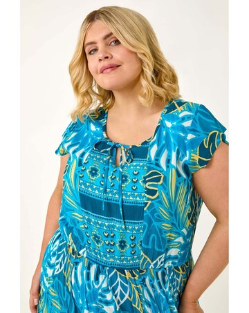 Roman Curve Tropical Tie Neck Dress