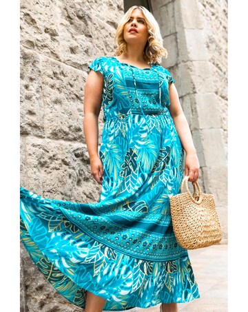 Roman Curve Tropical Tie Neck Dress