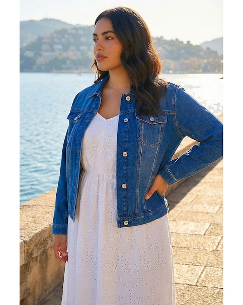 Roman Curve Cotton Denim Jacket