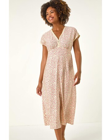 Roman Ditsy Lace Trim Midi Dress