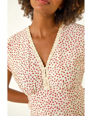 Roman Ditsy Lace Trim Midi Dress