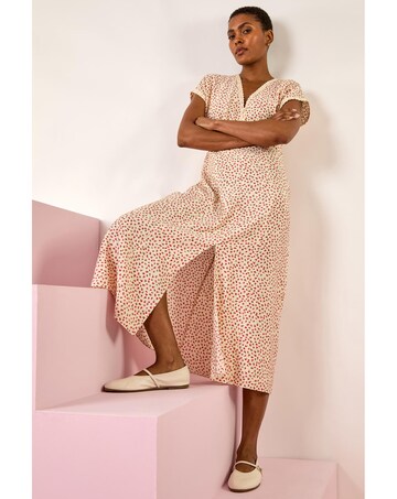 Roman Ditsy Lace Trim Midi Dress