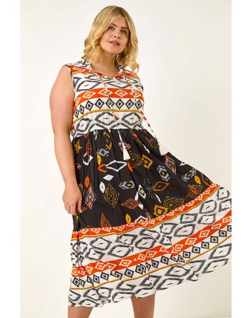 Roman Curve Aztec Print Smock Midi Dress
