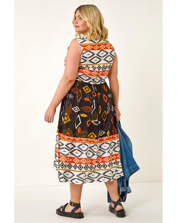 Roman Curve Aztec Print Smock Midi Dress