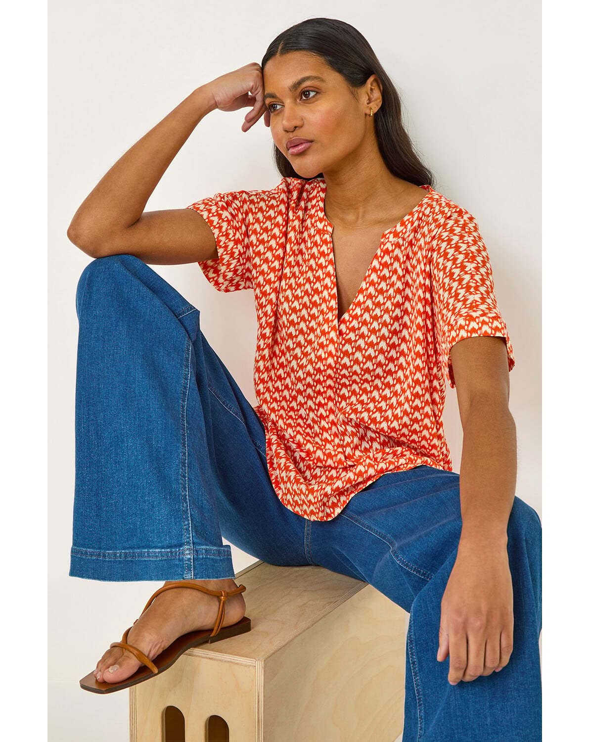 Roman Abstract Print Tunic Top