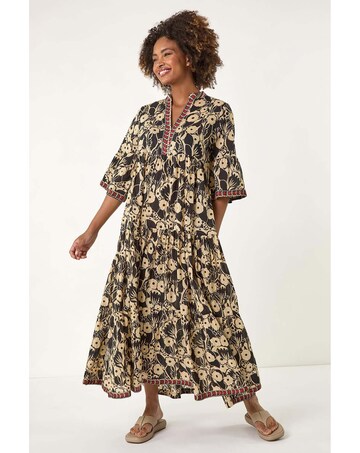 Roman Floral Print Border Maxi Dress