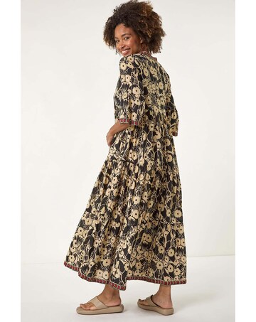 Roman Floral Print Border Maxi Dress