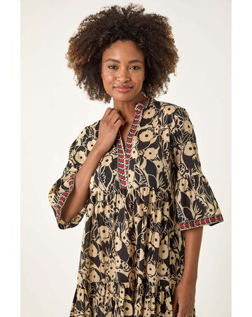 Roman Floral Print Border Maxi Dress