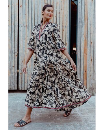 Roman Floral Print Border Maxi Dress