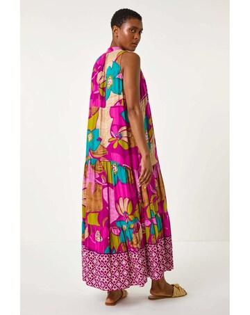 Roman Boho Floral Print Smock Maxi Dress