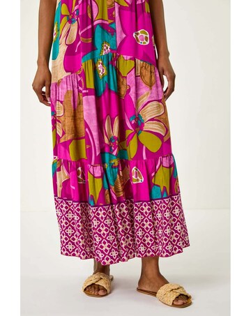 Roman Boho Floral Print Smock Maxi Dress