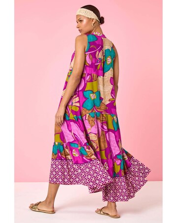 Roman Boho Floral Print Smock Maxi Dress