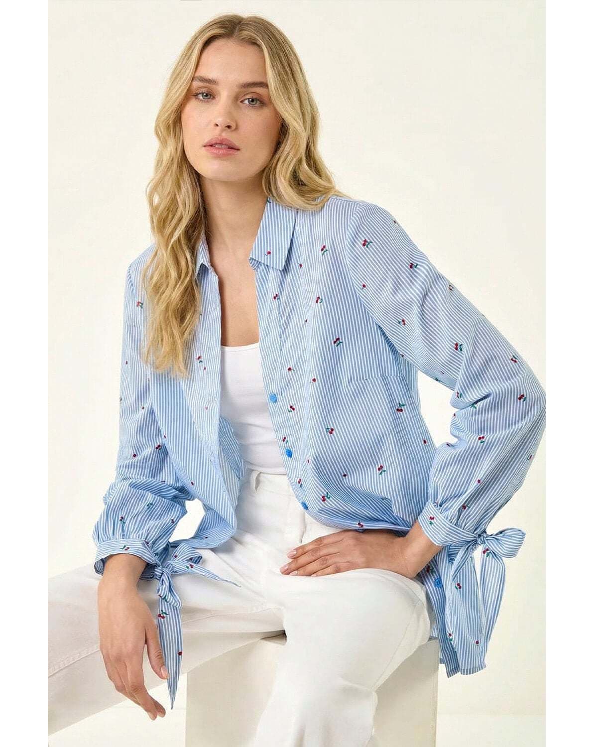 Roman Cherry Stripe Cotton Shirt